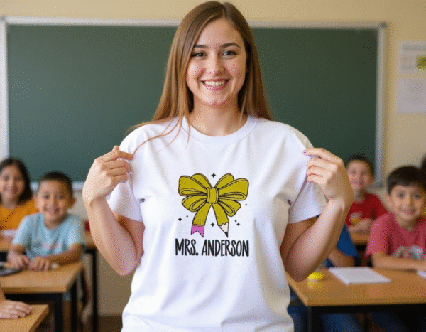 personalized pencil bow cotton t shirt